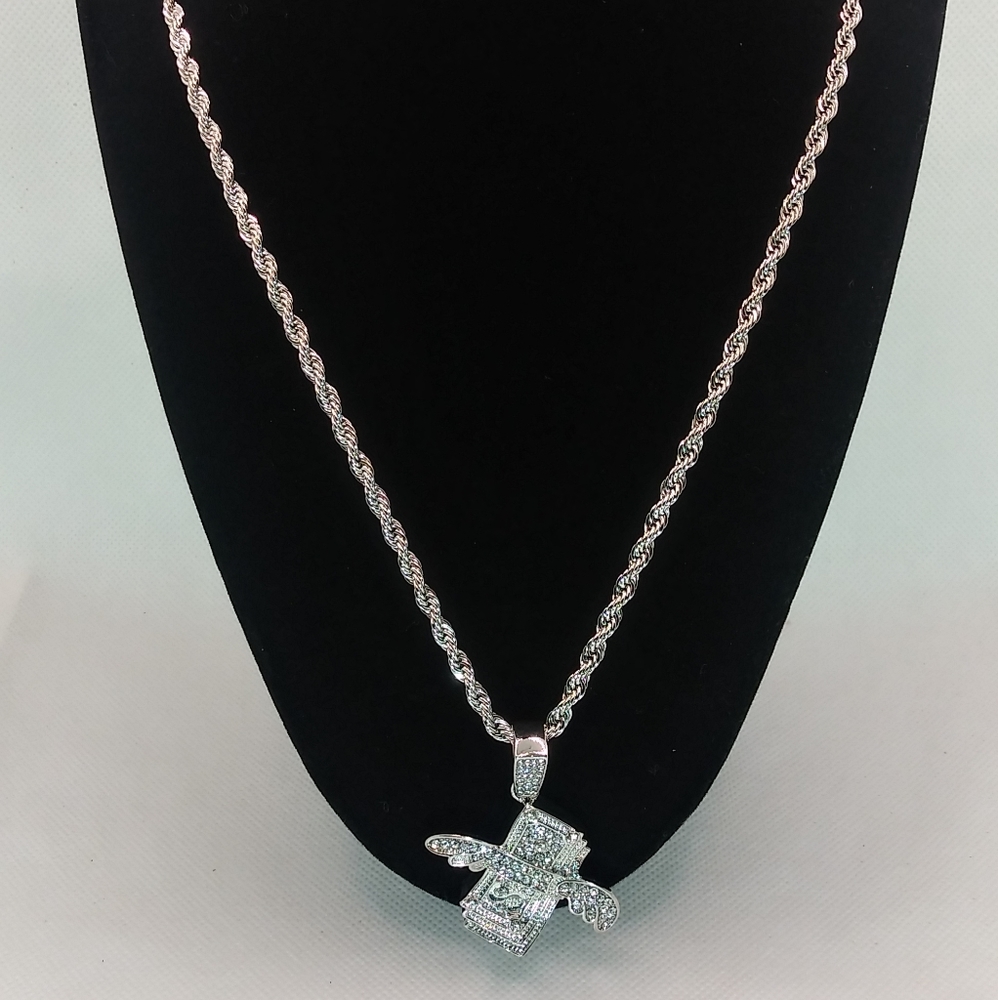 18kt gold filled rope & iced money pendant